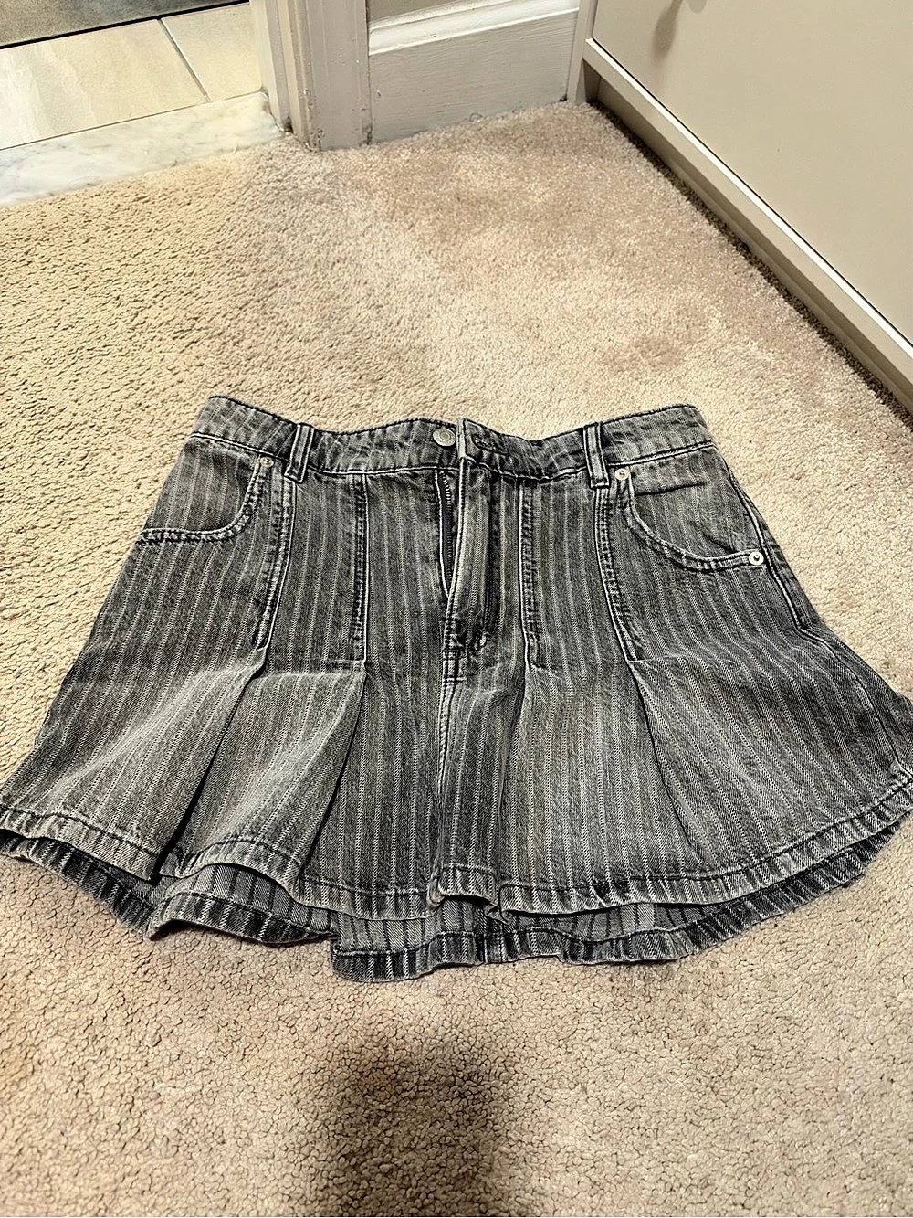 Zara Future Denim Pleated Mini Skirt Gray